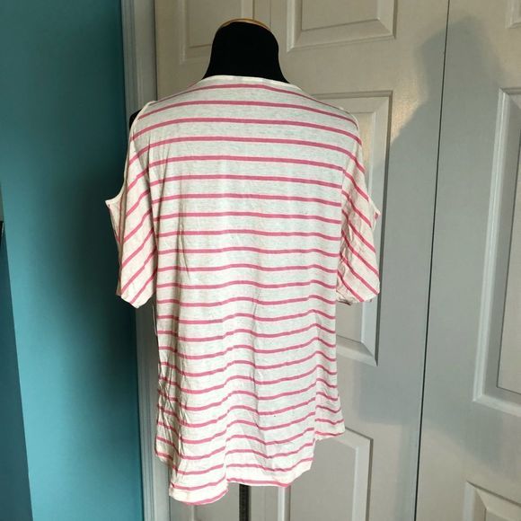 Striped Cold Shoulder Tee - Picture 4 of 5